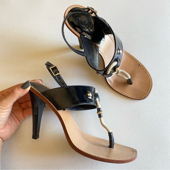 Michael Kors Shoes - Micheal Kors Size 8.5 Patent Black Leather Slip-on Thong Sandal Stiletto Heel